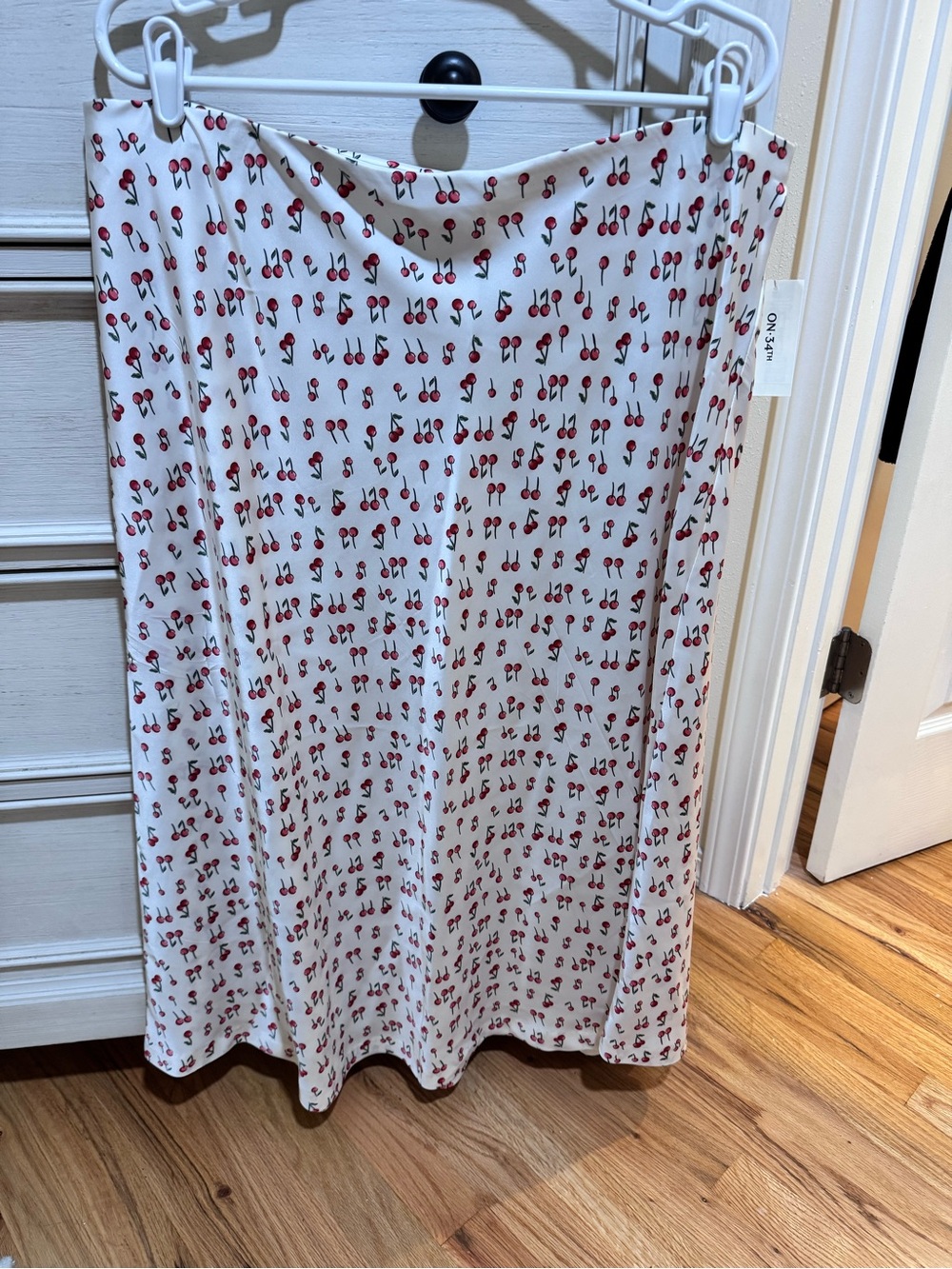 Cherry-Print White Midi Slip Skirt